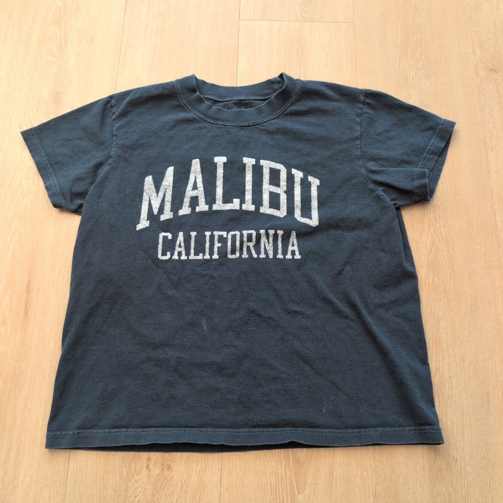 John Galt Brandy Melville Malibu California Graphic Tee Faded Black One Size